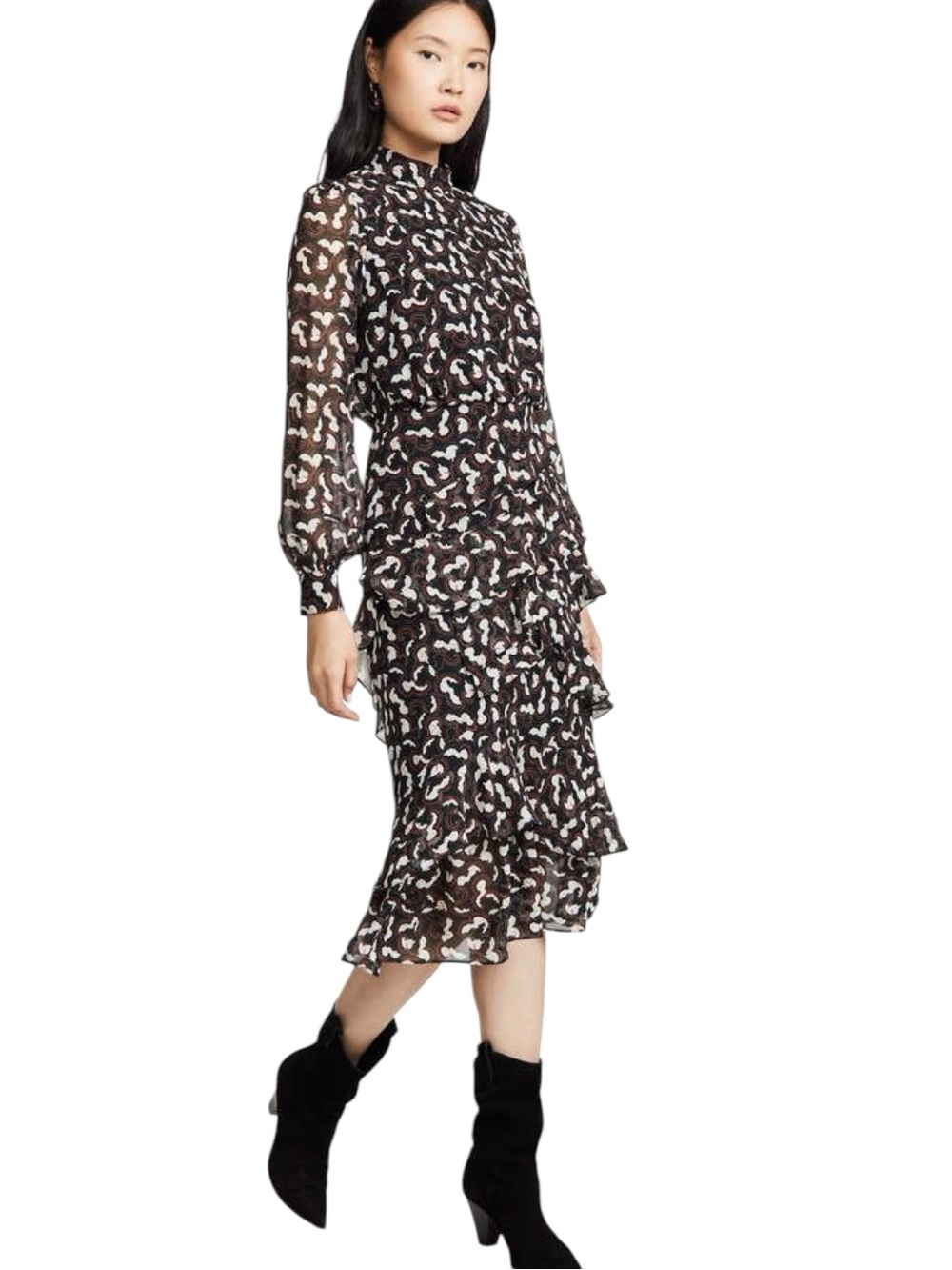 Saloni Isa Silk Ruffle Daybreak Print Dress